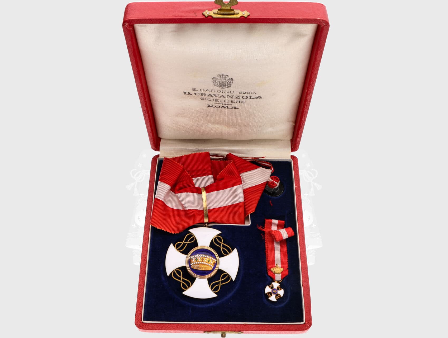 Řád Italské koruny komandér, k tomu miniatura, zlato, smalty, originální etue