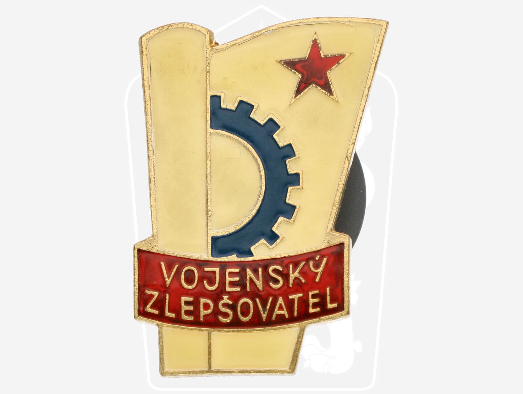 Odznak vojenský zlepšovatel, větší typ, na reversu značka výrobce MK (mincovna Kremnica), upínání na šroub