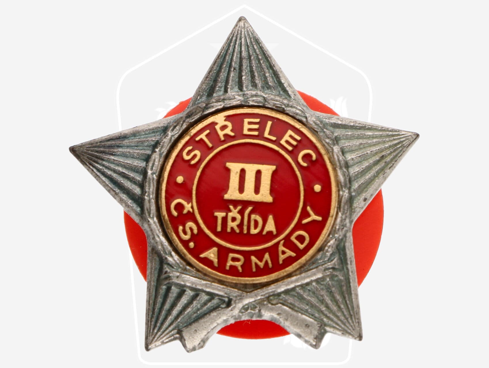 Střelec ČS armády III. třídy, starší provedení, na reversu značka výrobce Zukov Praha