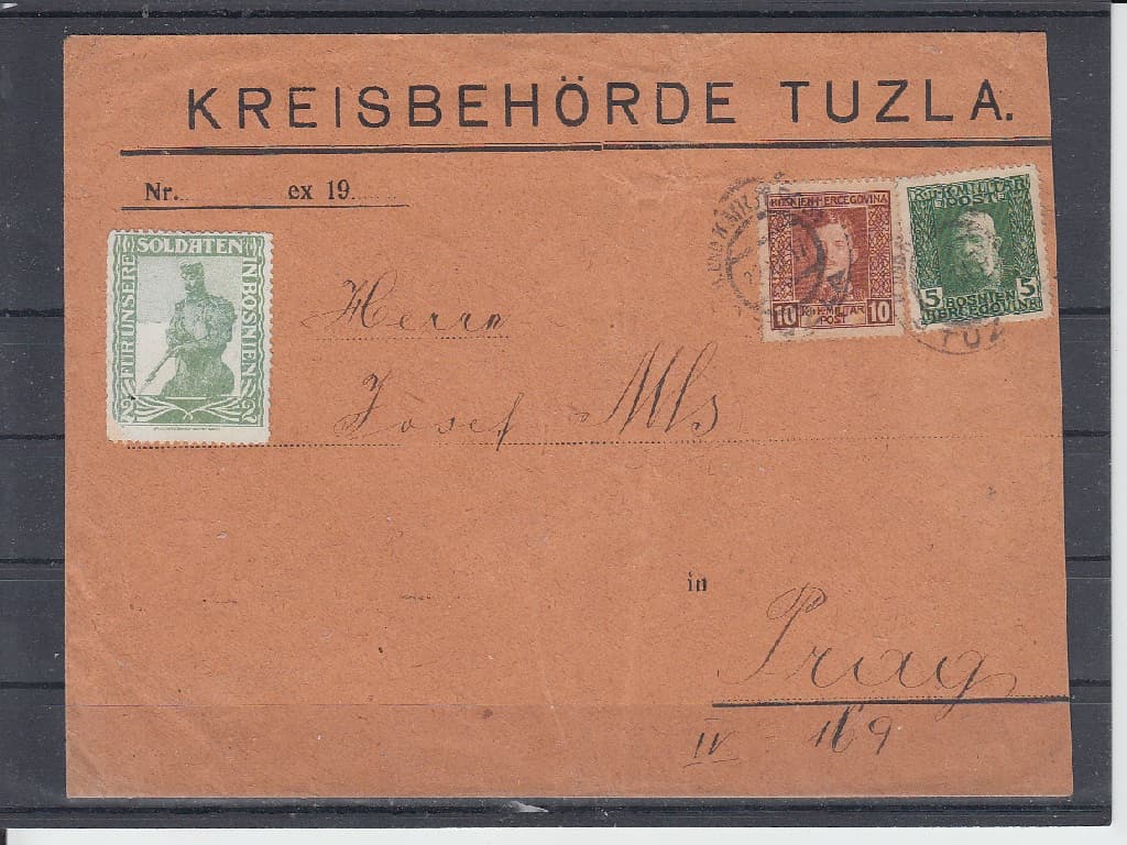 Dopis z Tuzla zaslaný do Prahy pod razítkem Tuzla 22.12.1917.