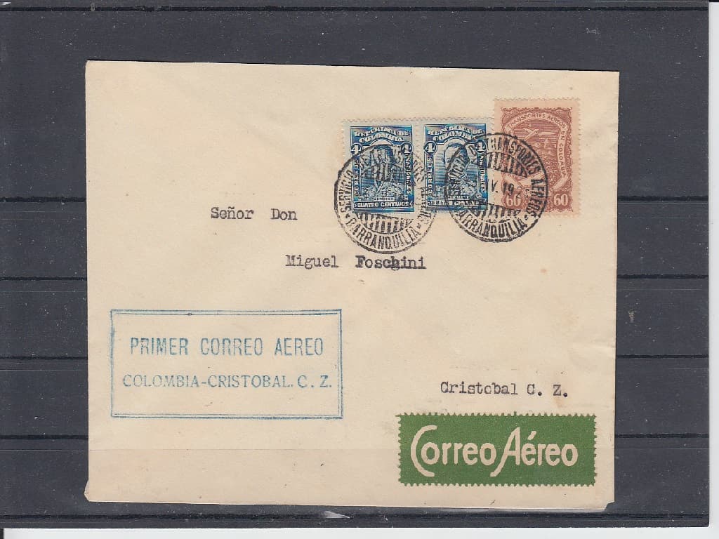 Kolumbie - Letecký dopis vyfrankovaný kolumbijskými známkami pod razítkem Barranquilla 3.4. 1925