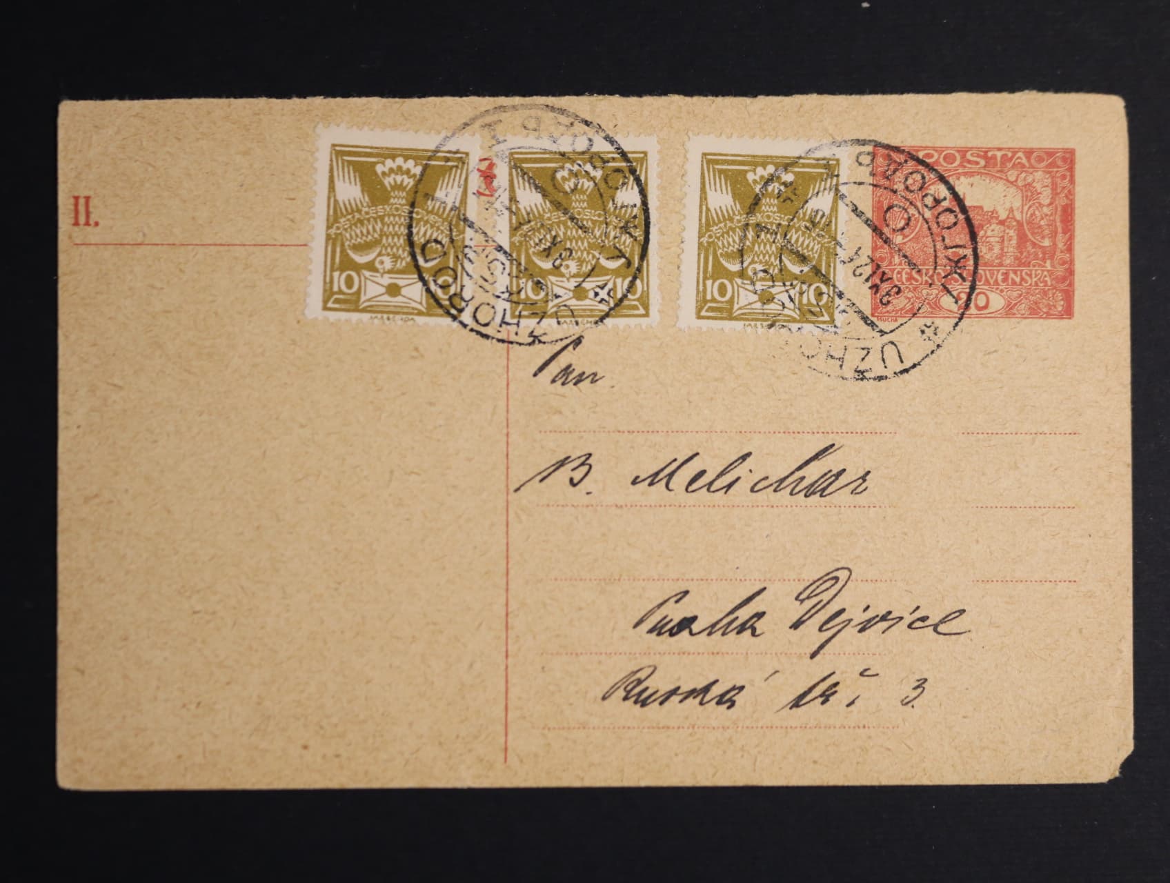 CDV č. 19 (druhá část) dofrank. zn. č. 146 (3x), pod. dvojjazyčné raz. UŽHOROD 3.11.24