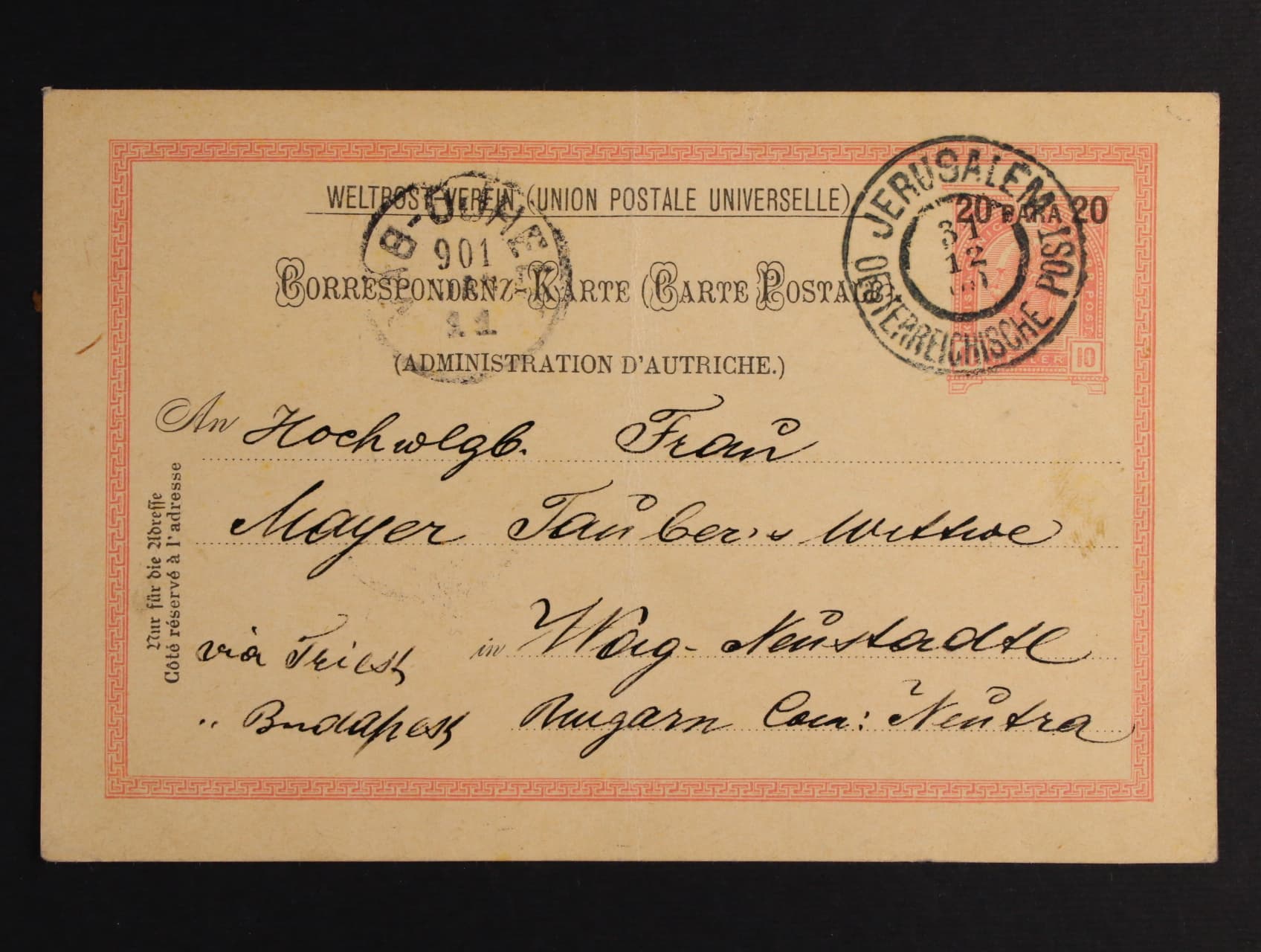 celina Mi, P 14aa, pod. raz. JERUSALEM 31.12.1900 + přích. raz.