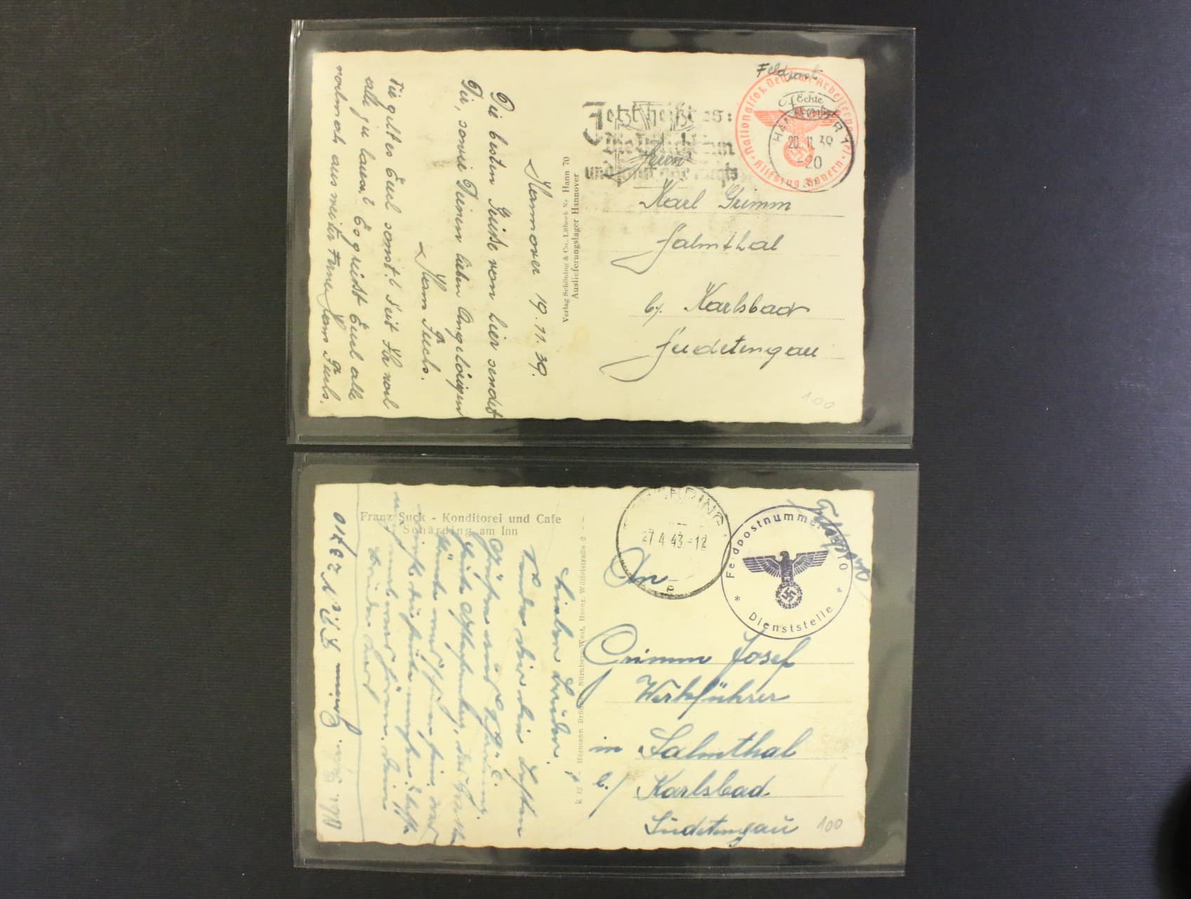 dve celistvosti s raz. FP č. 23710, resp. s červenym raz. HILFSZUG BANERN ... 1939