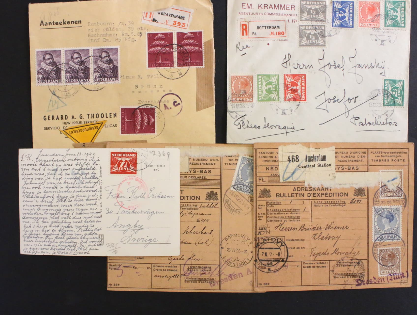 sestava 5 ks celistvosti (2x RECO) z let 1927-43, zajimave, pestre, vysoke frankatury