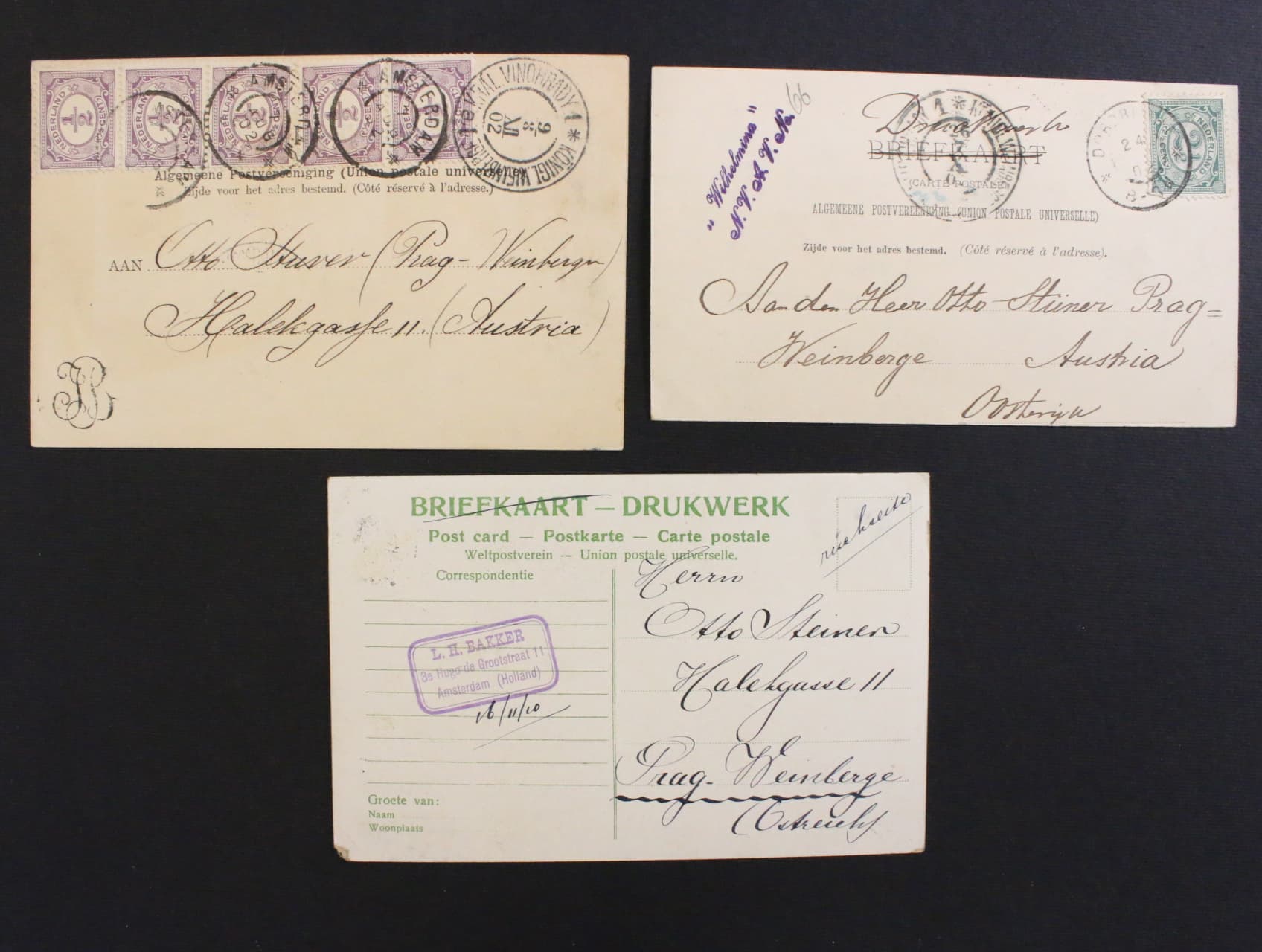 sestava 3 ks pohlednic z let 1902-10 (2x dl. adresa), zajimave frankatury