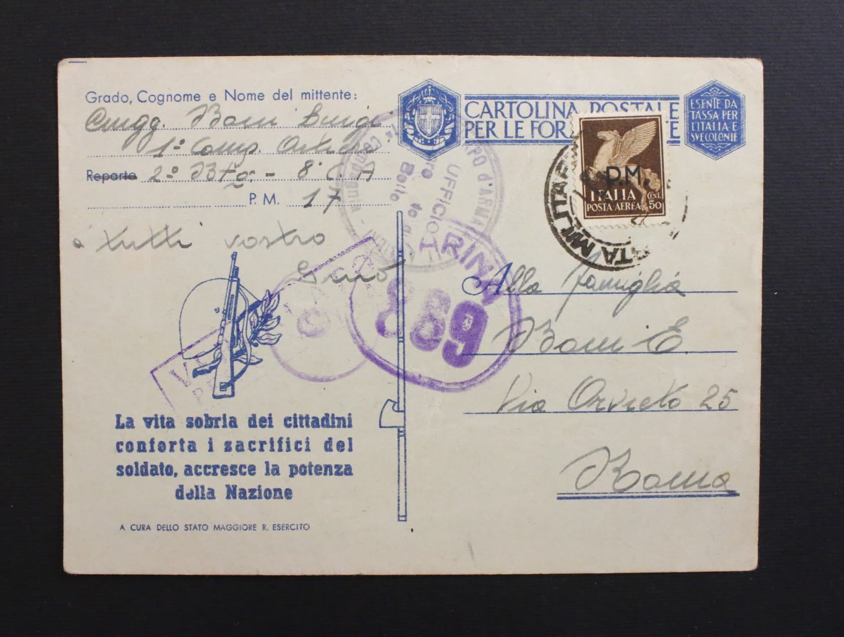 rekl. KL prepr. polni poštou, pod. raz. POSTA MILITARY 1943 + pridavna raz., cenzura, zajimave
