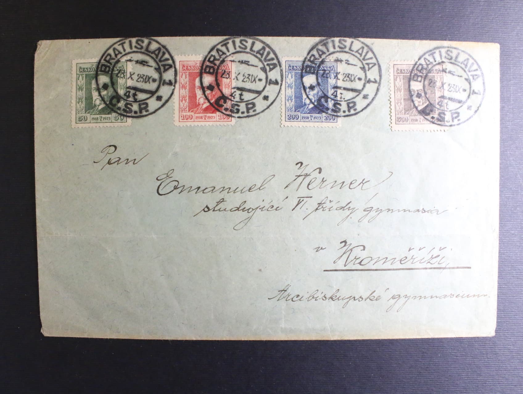dopis frank. zn. č. 176 - 179 s raz. BRATISLAVA 28.10.23 (prvni den vydani)