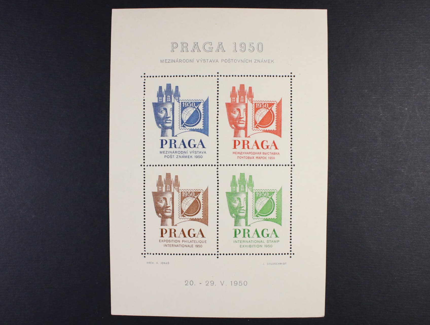 Propagační aršík ke světové výstavě poštovních známek PRAGA 1950