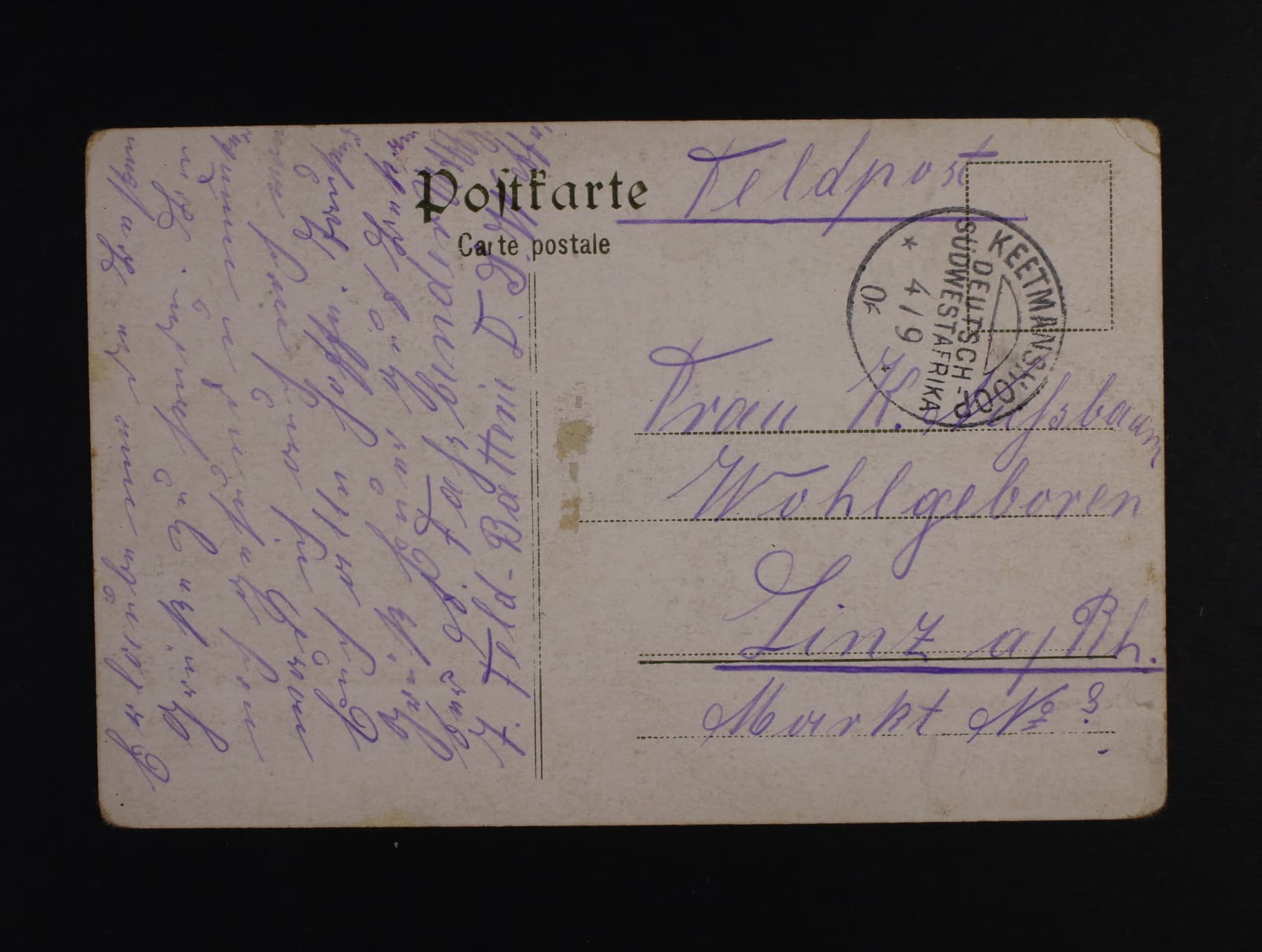Feldpost -jednobar. pohlednice "Herros von Otjikango" zaslaná do Lince, pod. raz. KEETMANSHOOP DEUTSCH - SÜDWESTAFRIKA 4.9.1906, zajímavé
