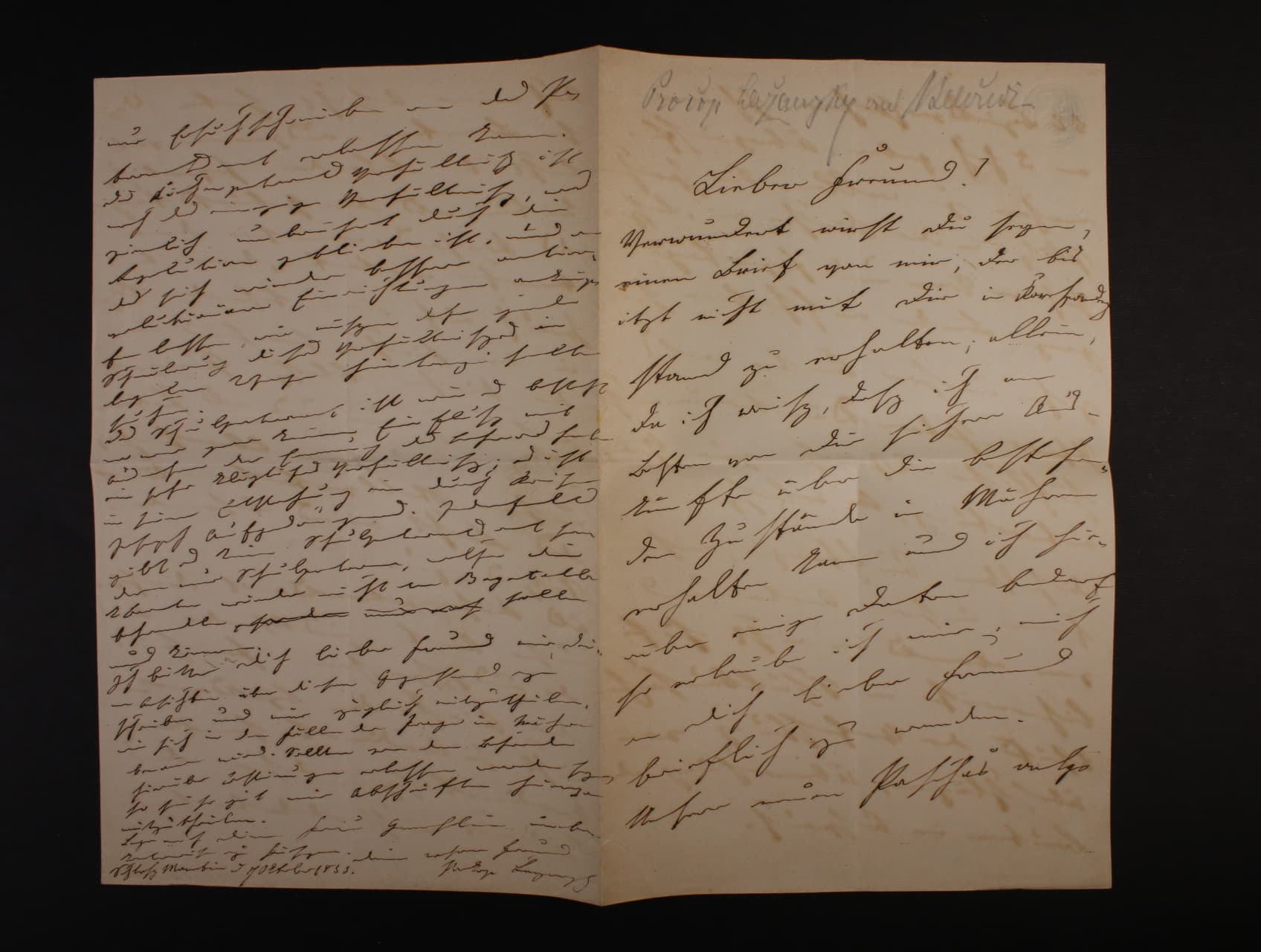 Politici - Lažanský Prokop 1798 - 1868, svobodný zednář - kompl. dopis z r. 1855 s vlastnoručním podpisem