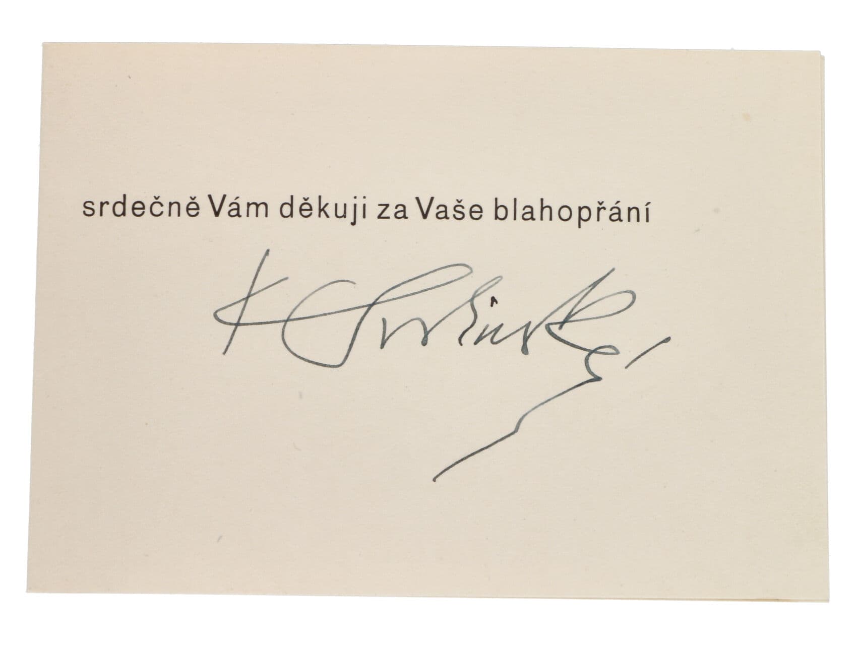 Malíři - Svolinský Karel 1896 - 1986, význačný malíř a grafik - poděkování za blahopřán í s vlastnoručním podpisem
