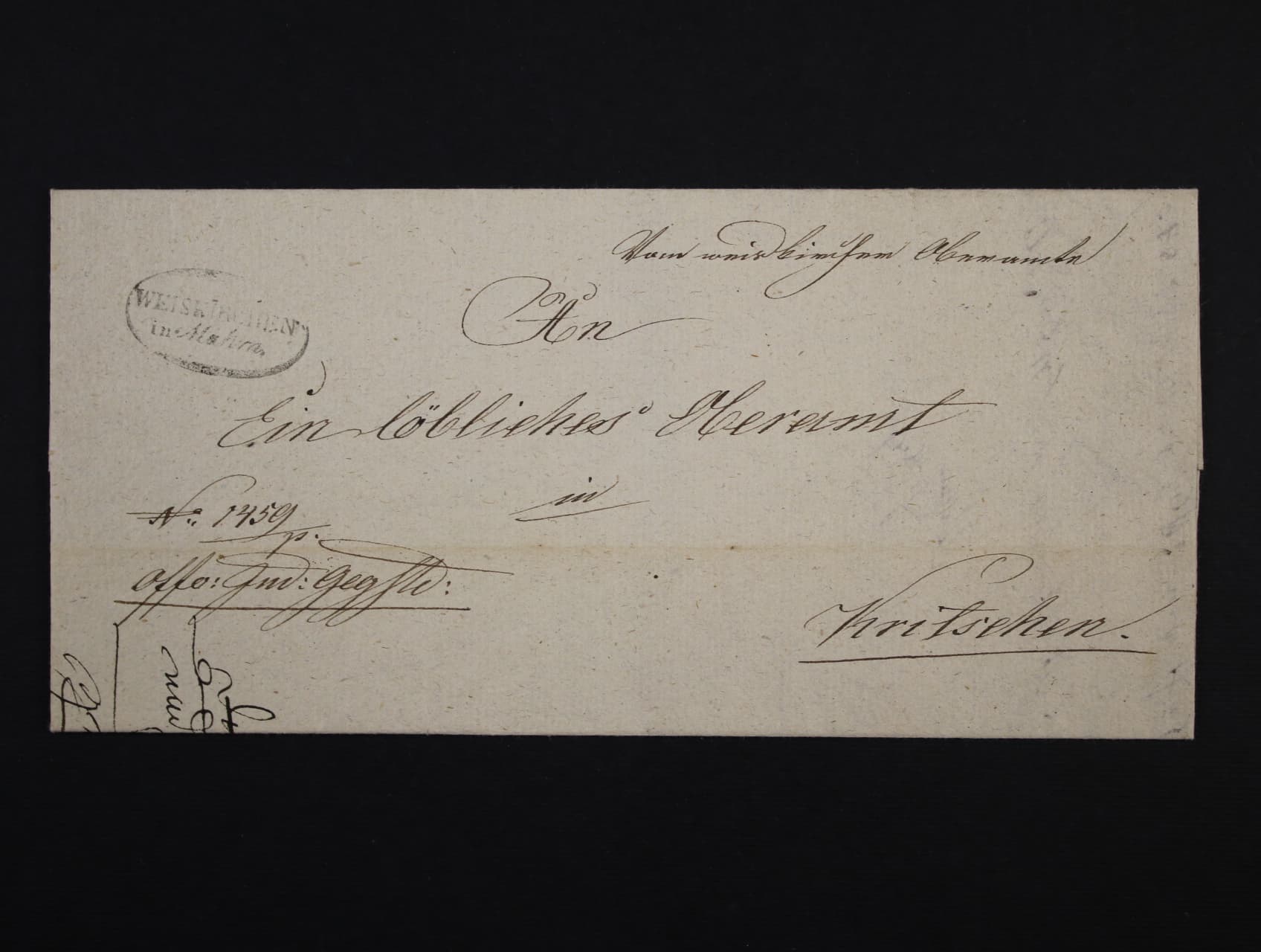 skl. dopis z r. 1834 s oválným pod. raz. WEISKIRCHEN in Mähren, dobrá kvalita