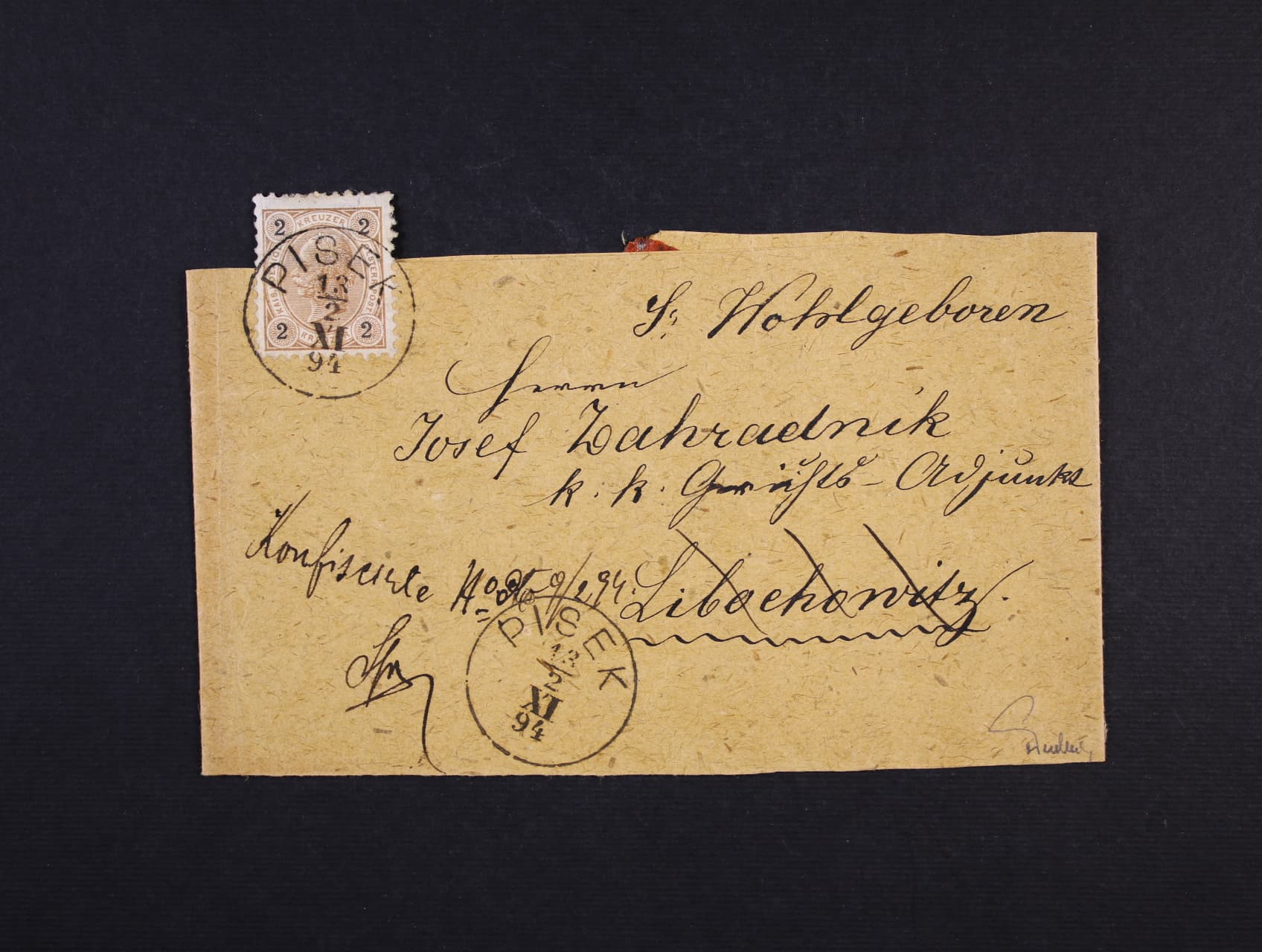 kompl. novinová páska frank. zn. Mi. č. 51 2kr, pod. raz. PÍSEK 13.2.94, zk. Ferchenbauer