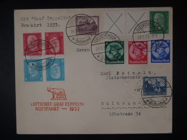 Zeppelinova letecká pošta 1933 - dopis "LUFTSCHIFF GRAF ZEPPELIN ROMFAHRT - 1933"