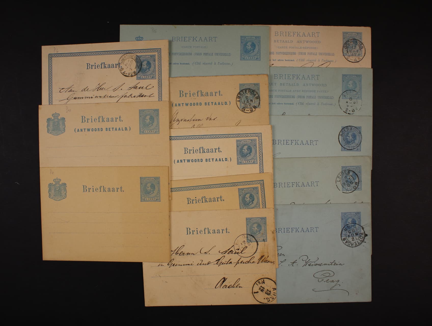 Sestava 13 ks celin z let 1882 - 86, jednoduché i dvojité, použité i nepoužité