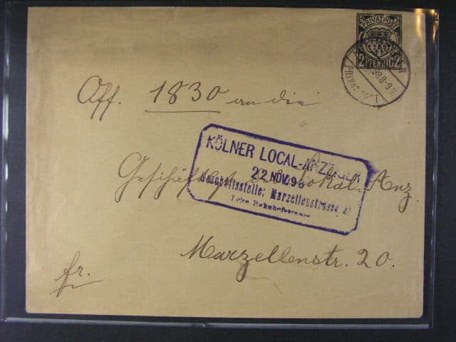 obálka privátní pošty se zn. 2pf, pod. raz. KÖLNER PRIVATPOST 22.NOV.98 + příd. rámeč. raz. KÖLNER LOCAL - ANZEIGER ...