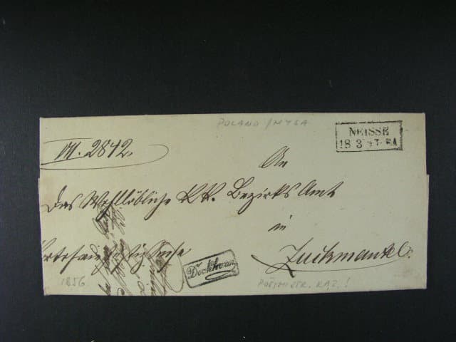 skl. předzn. dopis z r. 1856 s pod. rámeč. raz. NEISSE + poštmistrovské raz.