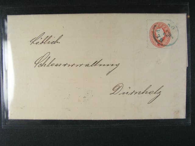 skl. dopis z r. 1861 do Drnoholce frank. zn. Fe. č. 20 s modozeleným pod. raz. BLANSKO 22.7.