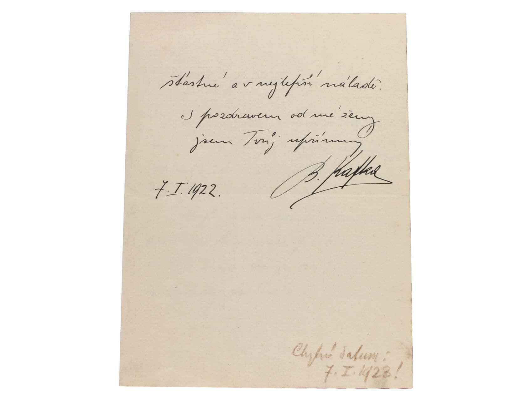 Osobnosti - Kafka Bohumil, 1878 - 1942 - Český sochař, pedagog a medailér - dopis s vlastnoručním podpisem..