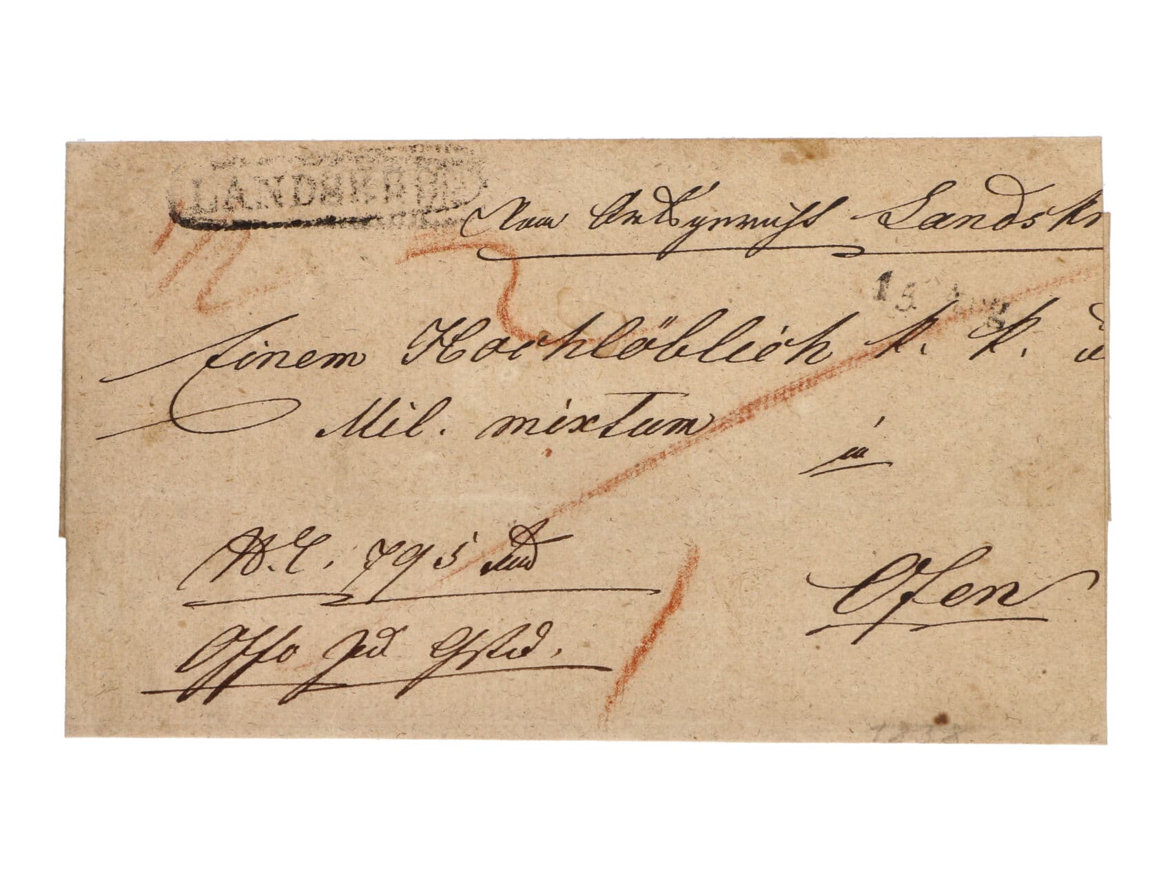 skl. dopis z r. 1837 s černým oválným ozdobným raz. LANDSKRON, zajímavé