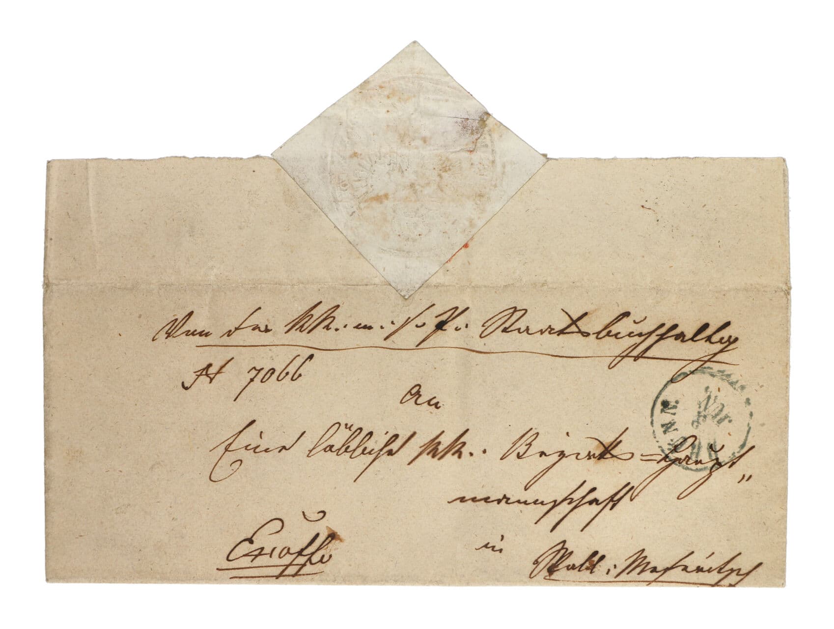 služební skl. dopis z r. 1850, pod. modré jednokruh. raz. BRÜNN 3.JUN. (třetí den po vydání prvních R-U známek), na zadní str. neporušená pečeť cís. kanceláře.