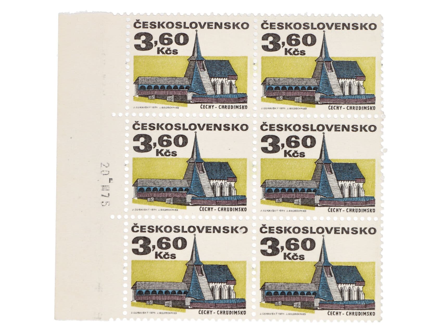 zn. č. 1879 xb - papír Oz, levý krajní 6ti blok s datem tisku..