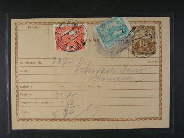 CPL č. 1 C slovenský text, dofrank. zn. č. 7, 8, pod. raz. BRATISLAVA 11.5.30, velmi zajímavé, k prohlédnutí