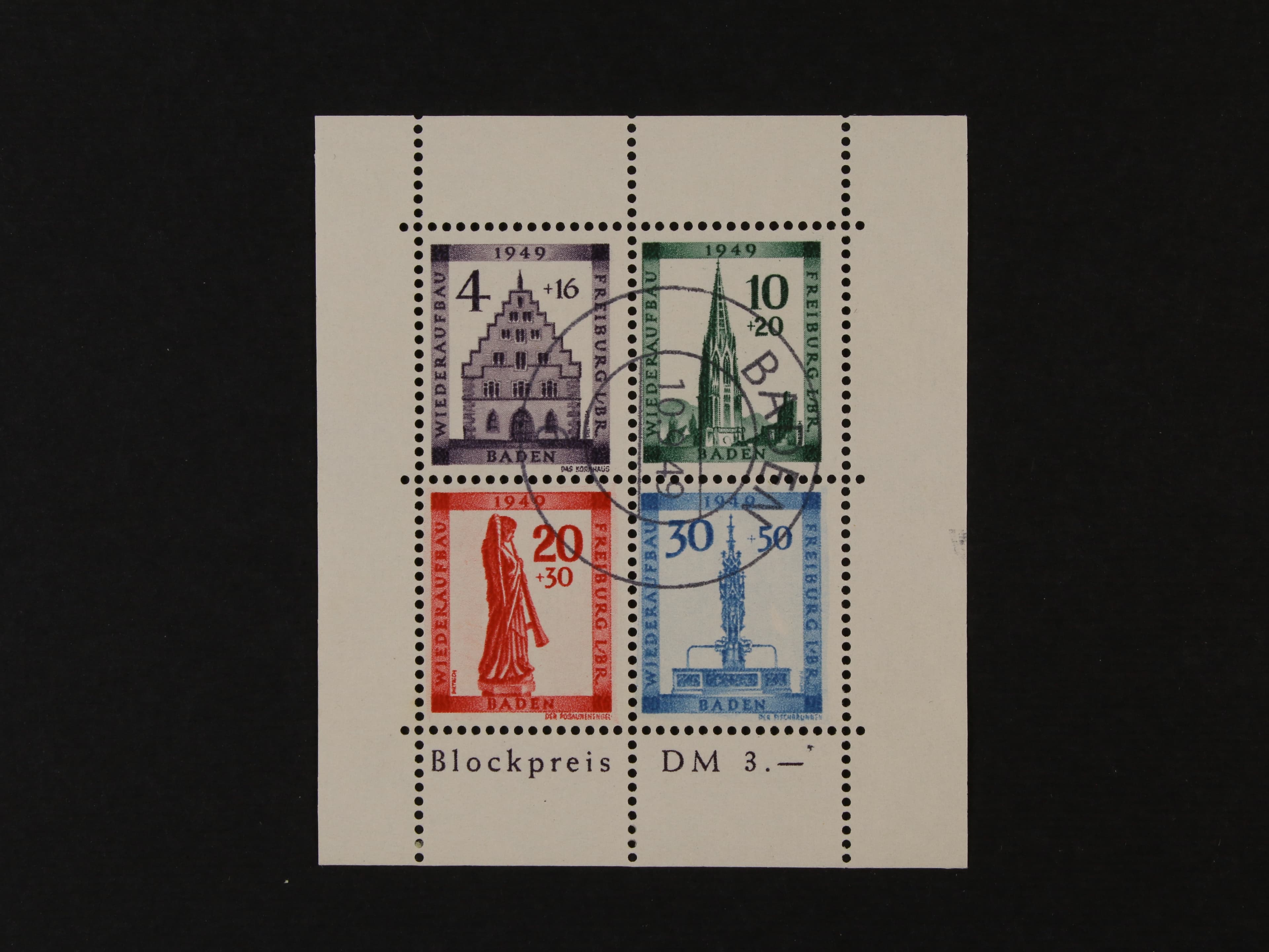 Společné vydání Baden - Bl. Mi. 1 A s dvoukruh. černým raz. BNADEN 10.9.49, 280 EUR