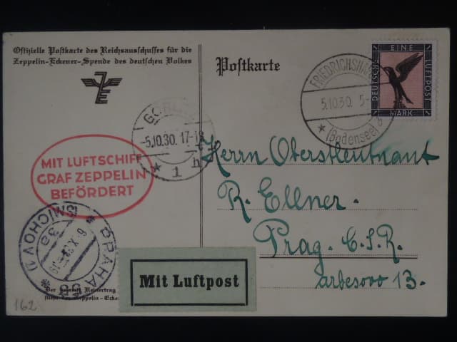 Zeppelinova letecká pošta 1930 - korespondenční lístek" MIT LUFTSCHIFF GRAF ZEPPELIN BEFORDERT"