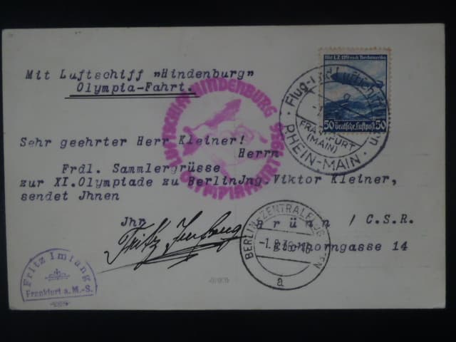 Zeppelinova letecká pošta 1936 - korespondenční lístek "OLYMPIAFAHRT 1936"