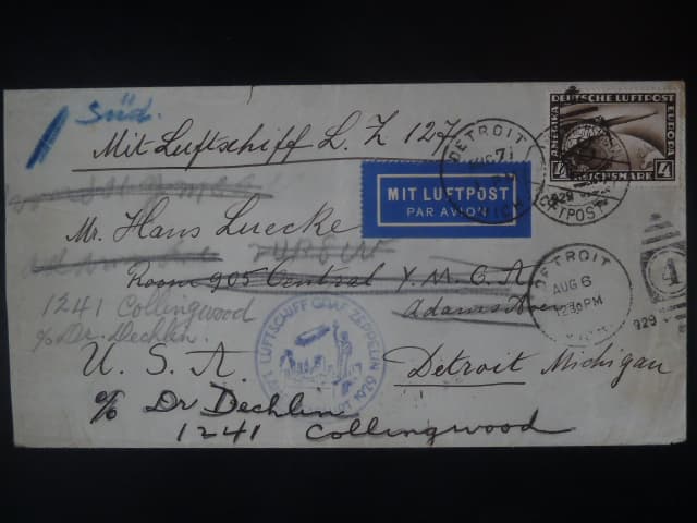 Zeppelinova letecká pošta 1929 - dopis "LUFTSCHIFF GRAF ZEPPELIN 1. AMERIKAFAHRT 1929"