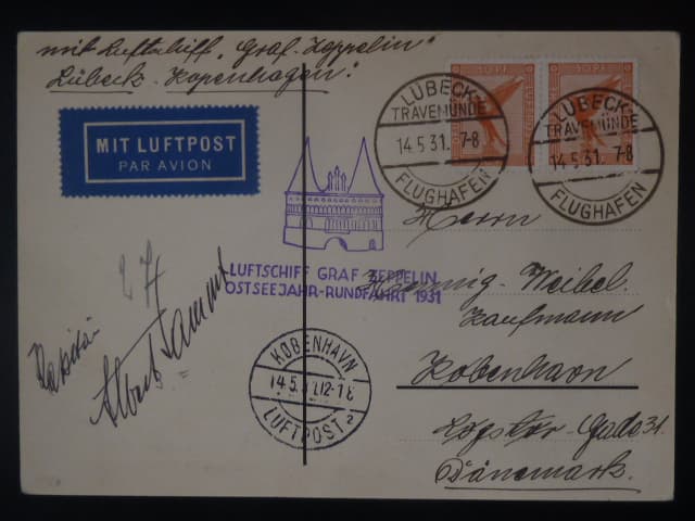 Zeppelinova letecká pošta 1931 - korespondenční lístek "OSTSEEJAHR-RUNDFAHRT 1931"
