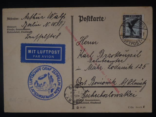 Zeppelinova letecká pošta 1929 - korespondenční lístek "LUFTSCHIFF GRAF ZEPPELIN 1. AMERIKAFAHRT 1929"