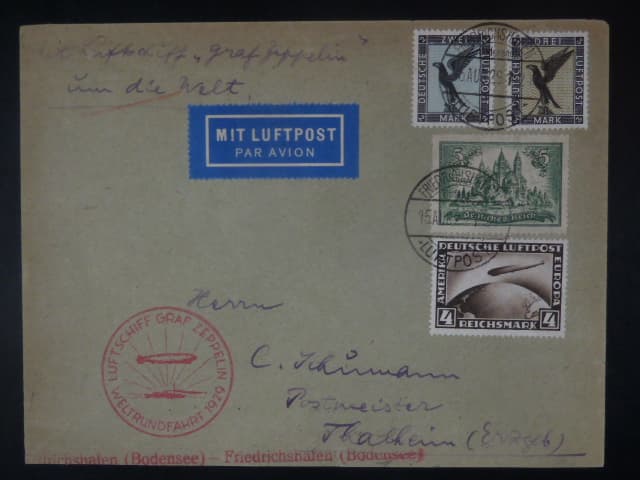 Zeppelinova letecká pošta 1929 - dopis "LUFTSCHIFF GRAF ZEPPELIN WELTGRUNDFAHRT 1929"