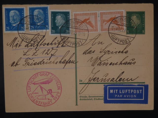 Zeppelinova letecká pošta 1929 - korespondenční lístek "LUFTSCHIFF GRAF ZEPPELIN ORIENTFAHRT 1929"