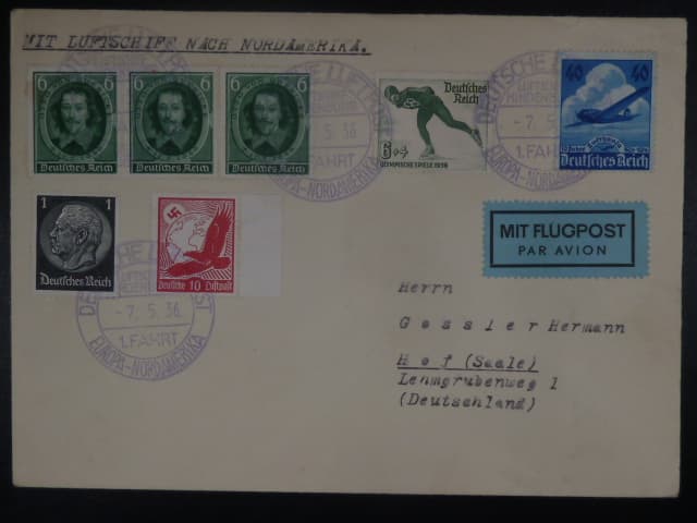 Zeppelinova letecká pošta 1936 - dopis "1. FAHRT - EUROPA-NORDAMERIKA"