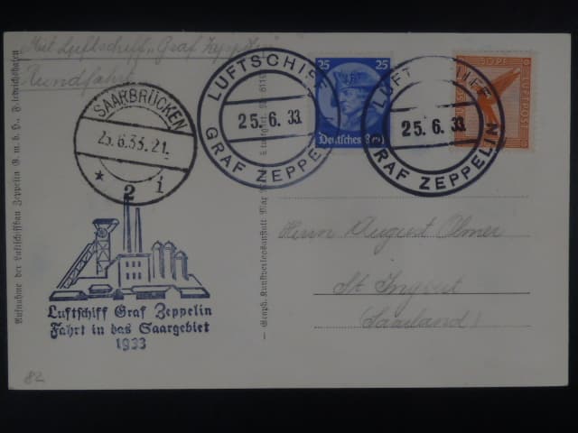 Zeppelinova letecká pošta 1933 - korespondenční lístek "Fahrt in das Gaargebiet 1933"