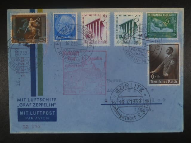 Zeppelinova letecká pošta 1939 - dopis "Luftschift graf Zeppelin GÖRLITZ - Deutschland Fahrten 1939"