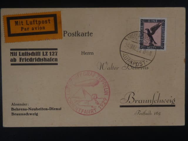 Zeppelinova letecká pošta 1929 - korespondenční lístek "LUFTSCHIFF GRAF ZEPPELIN - ORIENTFAHRT 1929"