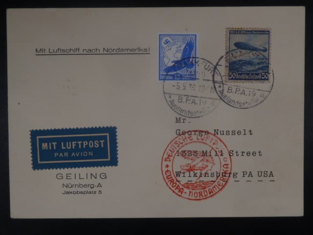 Zeppelinova letecká pošta 1936 - korespondenční lístek "DEUTSCHE LUFTPOST EUROPA-NORDAMERIKA"