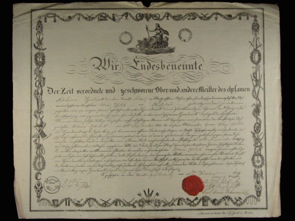 Židlochovice (Seelowitz), výuční list z roku 1829