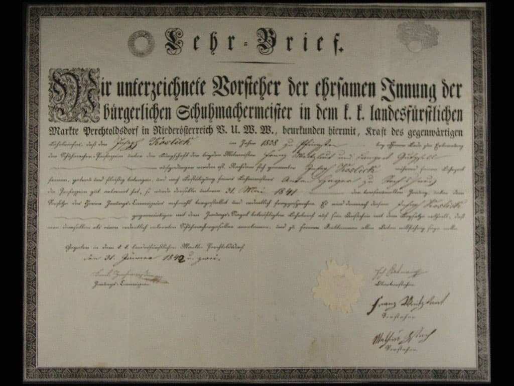 Perchtoldsdorf (Rakousko), výuční list z roku 1842