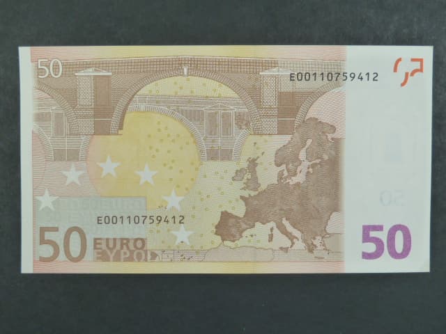 50 Euro 2002 série E, podpis Mario Draghi, R052 tiskárna Bundesdruckerei, Německo