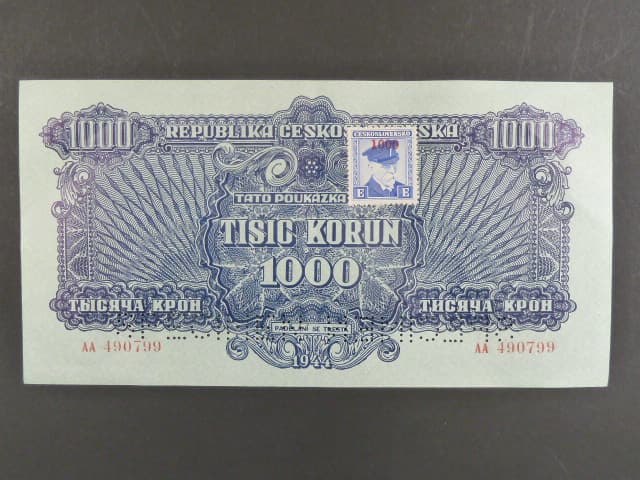 1000 K 1944 kolkovaná série AA, 2x perf. SPECIMEN dole