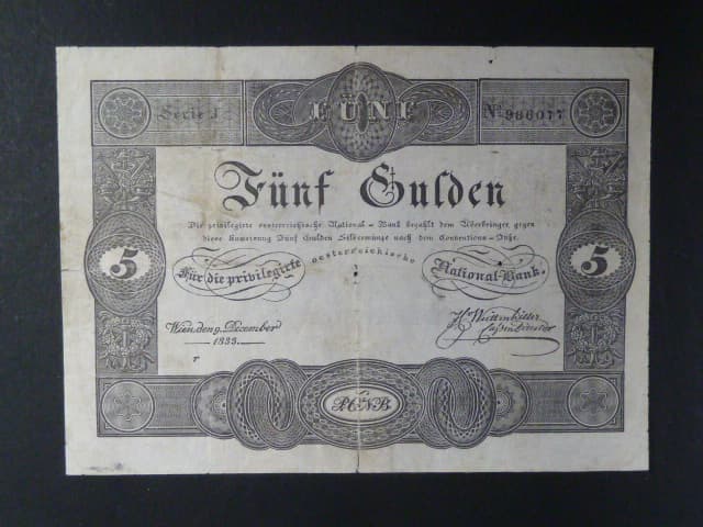 5 Gulden 9.12.1833, Ri. 069a, varianta s písmenem "r" pod datem
