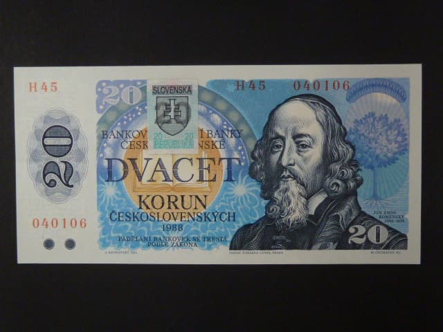 20 Sk/Kčs 1988 s. H 45, kolkovaná, Baj. SK 1, Pi. 15