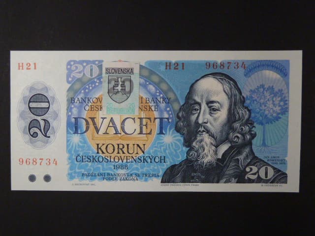 20 Sk/Kčs 1988 s. H 21, kolkovaná, Baj. SK 1, Pi. 15