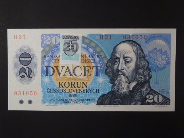 20 Sk/Kčs 1988 s. H 31, kolkovaná, Baj. SK 1, Pi. 15