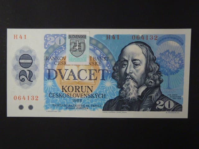 20 Sk/Kčs 1988 s. H 41, kolkovaná, Baj. SK 1, Pi. 15